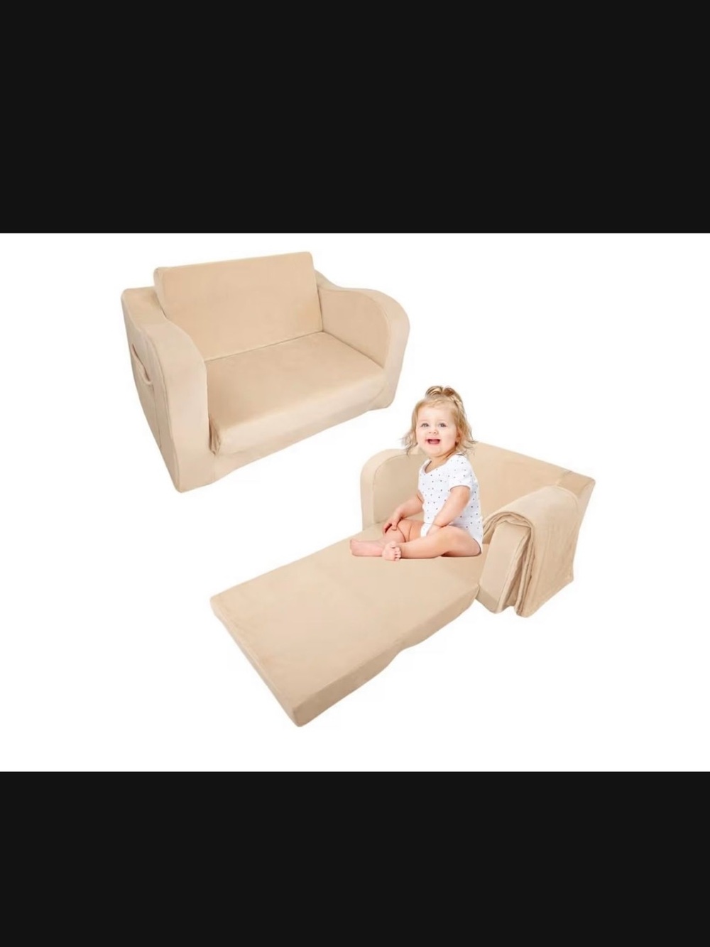 Natural Velvet Kids Sofa - Cream